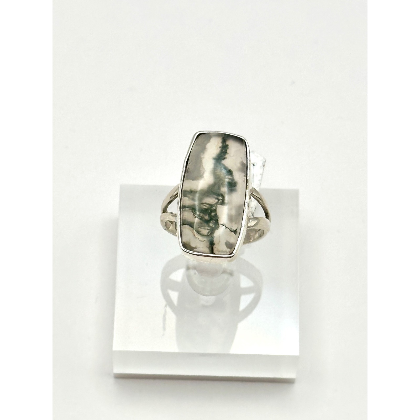Moss Agate Sterling Silver Statement Ring Size 8